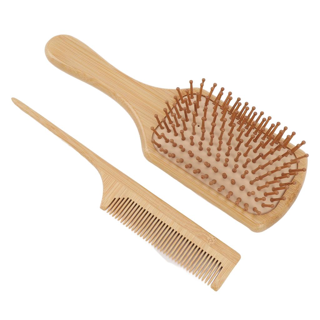 Wooden Paddle Comb Set Brush and Tail Comb Set Paddle Detangling Hairbrush and Tail Comb for Styling