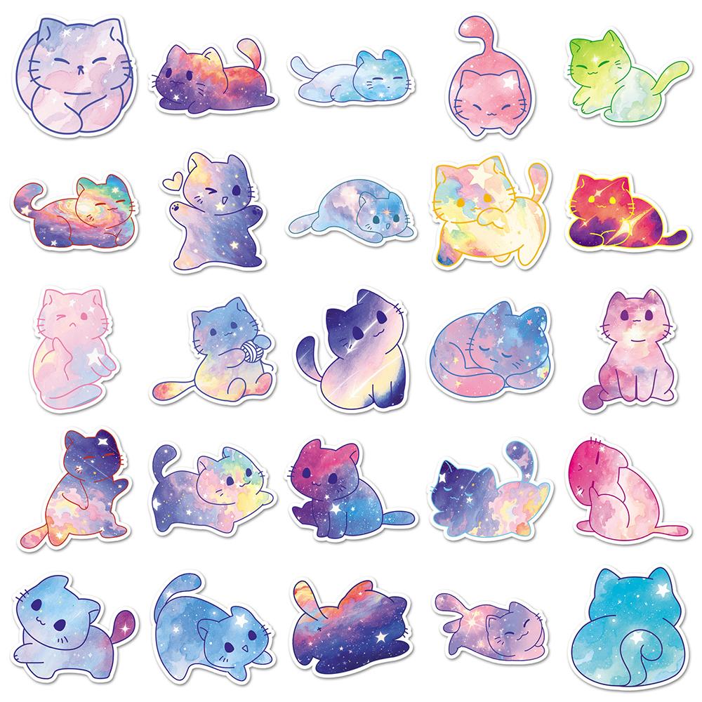 10/30/50pcs Cute Starry Sky Cat Cartoon Stickers Kawaii Decals Decorative Skateboard Guitar Luggage Waterproof Sticker Kids Toys