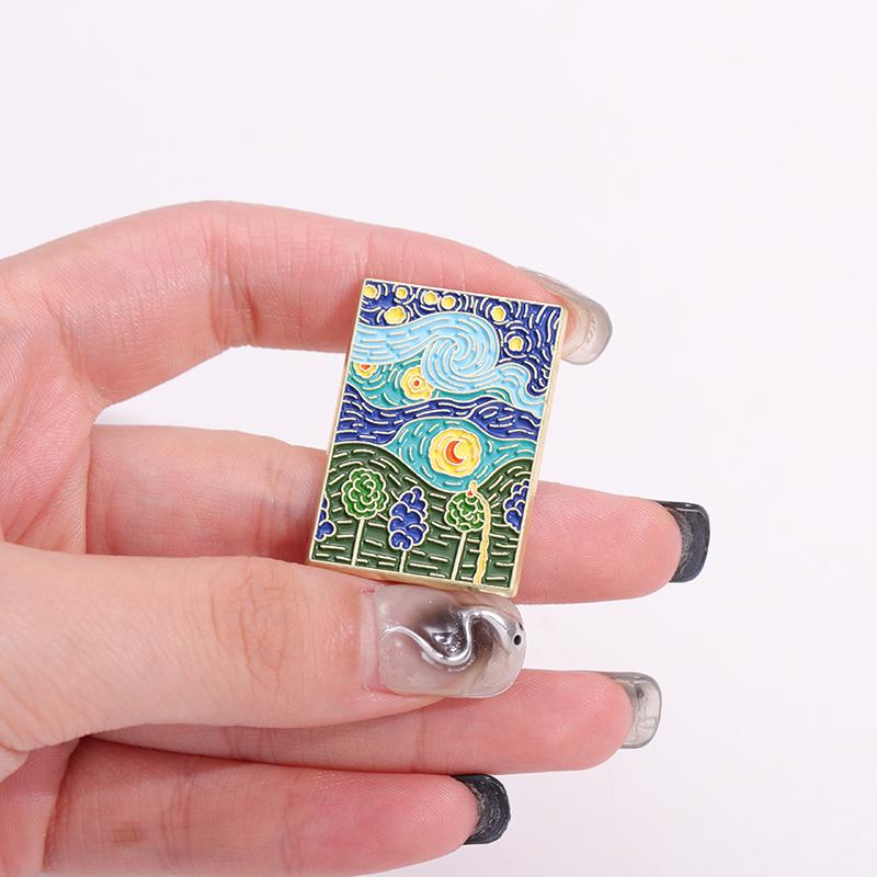 Zeichentrickfilme Rolle Emaille-Anstecknadeln Benutzerdefiniert Nachthimmel Ölgemälde Broschen Reversabzeichen Cartoon Tier Schmuck Geschenk für Freunde