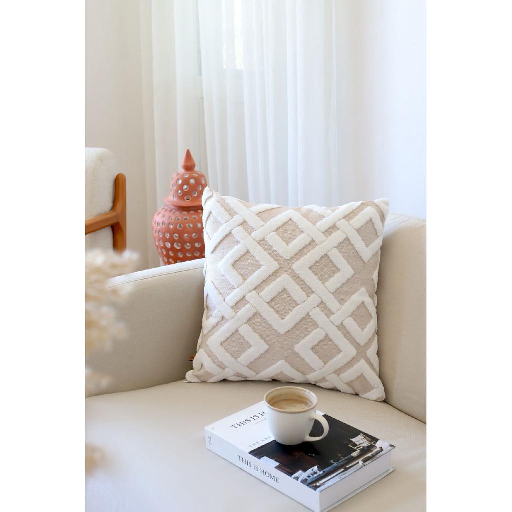 Bohemian Special Design Punch Pattern Decorative Throw Pillow Cover Mila Ecru