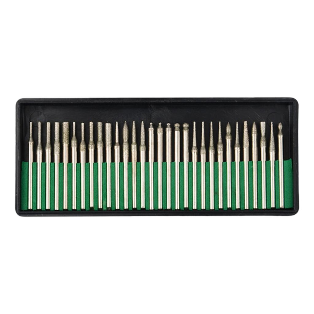 30Pcs Diamond Engraving Bits for Jewelry Stone Glass Carving High Precision Rotary Tool Burr Bit 1/8'' Shank