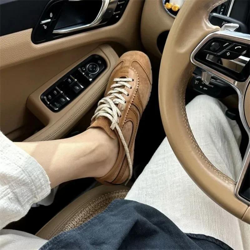 Fashion Comfortable European genuine leather high niche retro German training shoes women summer breathable flat sole sports board shoes