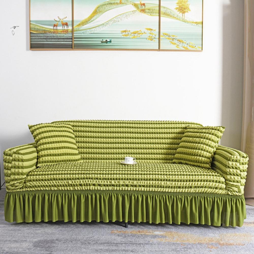 Stretchable Couch Cover Full Wrap Universal Skirt Anti Slip Cat Proof Bubble Weave All Season Sofa Protector