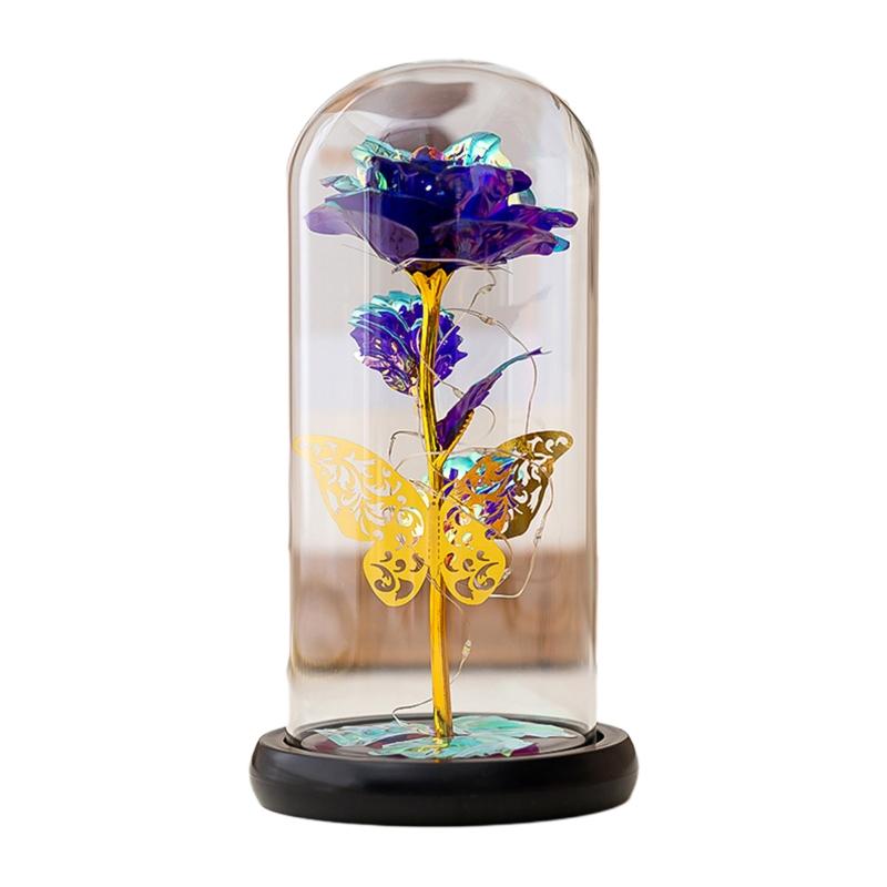 Forever Flower Gold Foil Rose Flowers In Glass Dome with LED Light Valentine's Day Gift Mother's Day Wedding Anniversary X3UC