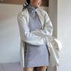 Autumn and Winter Women's Long Sleeve Half High Neck Hip Slim Knit Dresses