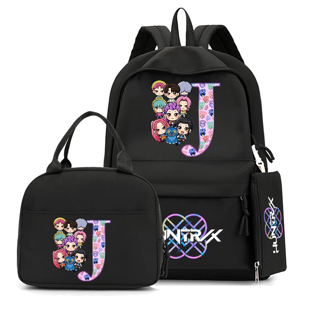 4Pcs/set 26 English Letter K-Pop Printed Backpack with Handbag Pencil Case for Teenager Student Boy Girl Schoolbag Bookbag Large Capacity Travel Bag