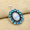 Rainbow Moonstone, Blue Topaz Gemstone Jewelry 925 Solid Sterling Silver Handmade Pendant