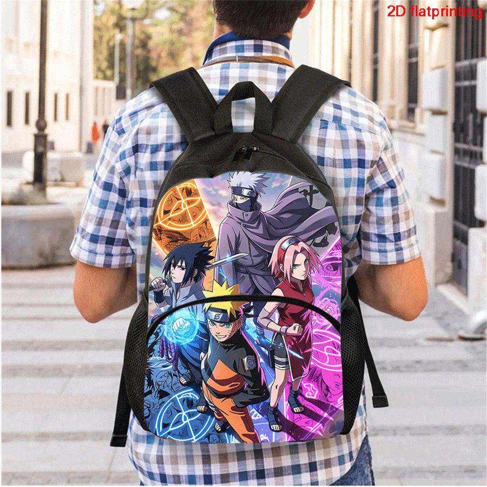 2Pcs Set Kids Backpack with Front Pocket & Pencil Bag, Cartoon NARUTO School Bags for Boys&Girls Aged 6-10, Durable& Lightweight