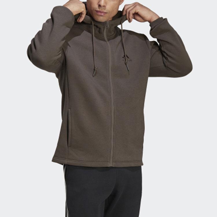 Adidas Solid Color Sports Hooded Jacket Men Jackets Brown HU0296