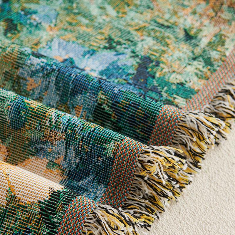 Ins Style Sofaüberwurf mit Blumendruck und Quasten Hochwertig Beidseitig verwendbar Ecksofa-Abdeckung Retro All-Inclusive Heimdekor