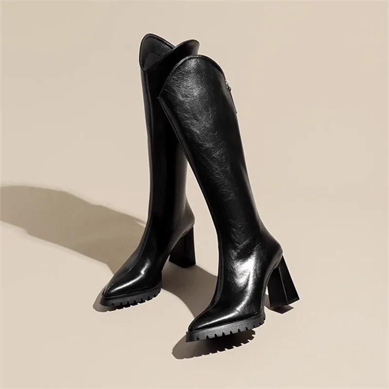 Long Boots for Women Pointed Toe Knee High Shaft Shoes Woman Elegant Quality Gyaru Spring Autumn Trend Waterproof Boot New