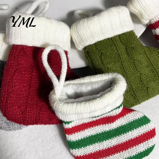 Holiday Tree Hanging Ornaments Mini Knitted Christmas Stocking Ornaments, Knit Xmas Decor, Small Indoor Party Supplies Pendants for Tree, Mantel,