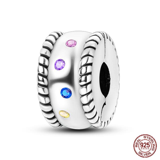 Fit Fasion 925 Bratara originala 100% argint 925 stralucitor colorat zircon Breloc inima margele cadou rafinat bijuterii DIY