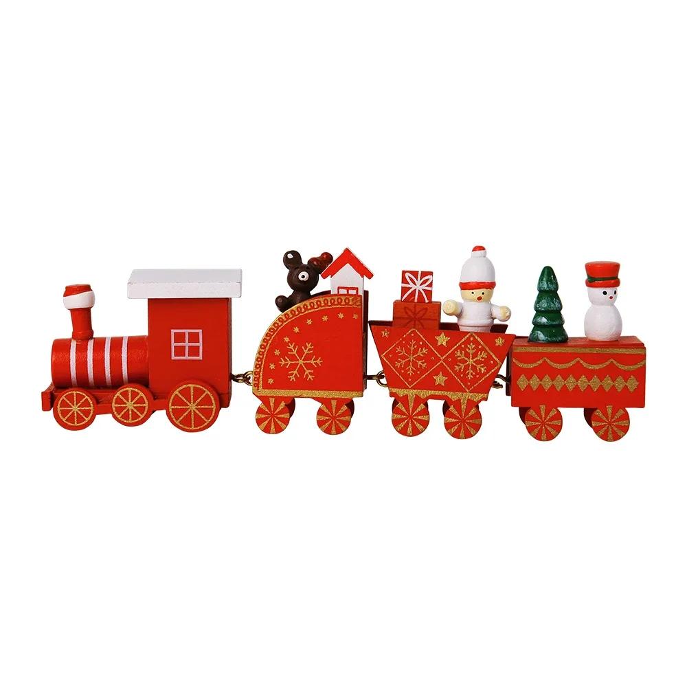 Christmas Wooden Train Ornaments Santa Cake Decoration Merry Christmas Navidad New Year Party Table Decoration Kids Gifts Toys