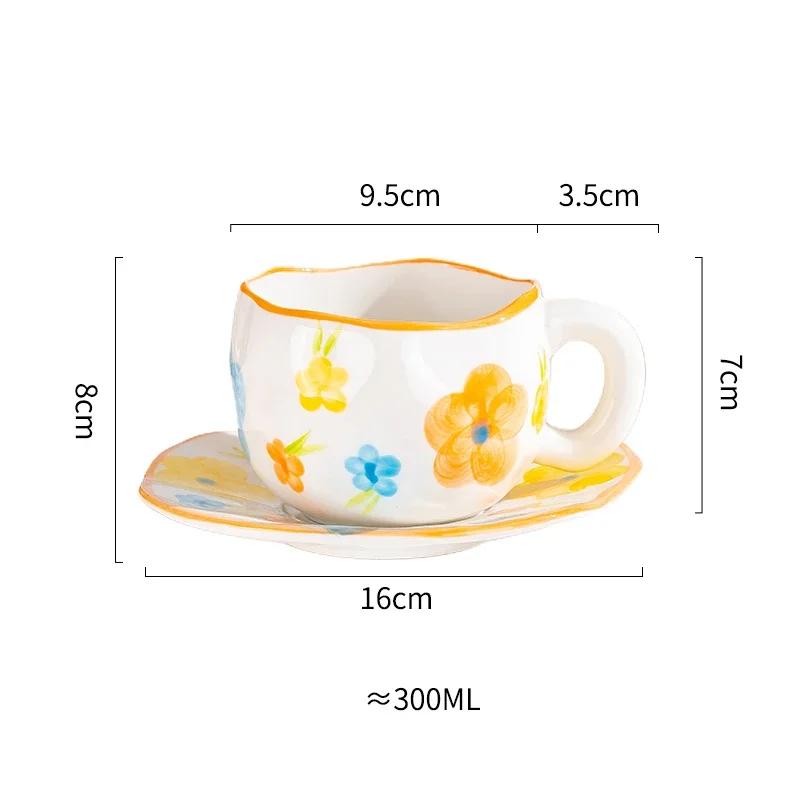 Creative Irregular Ceramic mug Hand-painted Flower Clouds Coffee Cup with Saucer Breakfast Milk Tea Cups Handmade Gift Drinkware