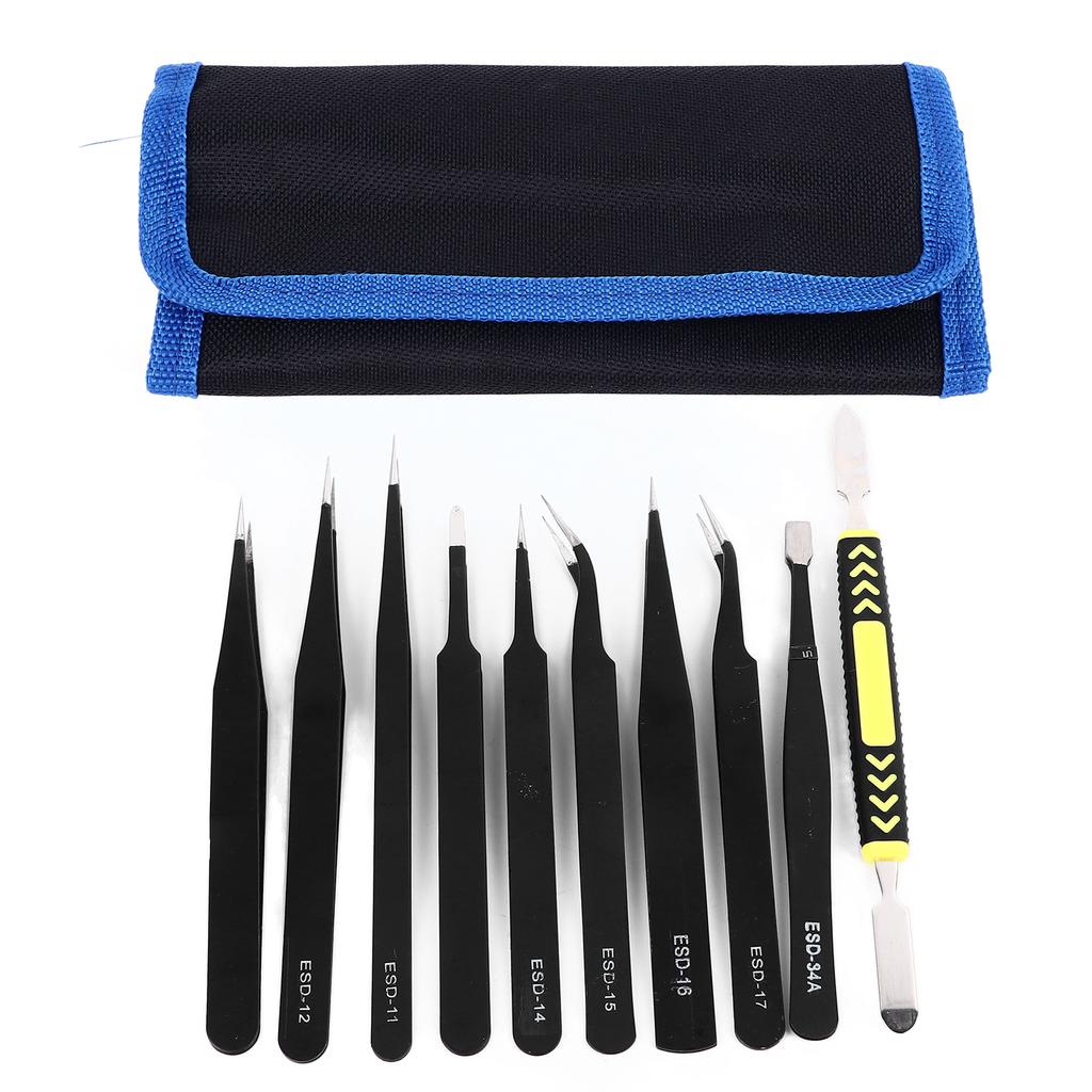 10PCS Set Craft Tweezers Kit Stainless Steel Tip Elbow Soldering Tweezers Kit with Storage Bag