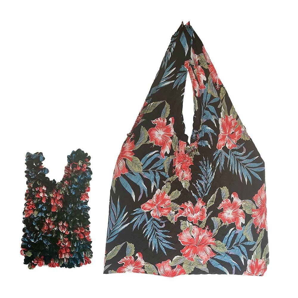 Elastic Handheld Shopping Bag Expansion Floral Paddy Bag Portable Foldable Stretch Bag  Snack