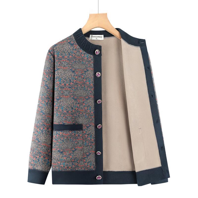 Hodo Women's Thermal Fleece-Lined Floral Cardigan for Seniors