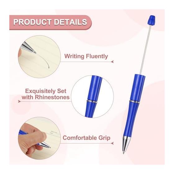 PATIKIL 20 Pcs Beadable Pens Black Ink Plastic DIY Ballpoint Pens for Teachers Office Handmade Craft Party Decoration Fluorescent Blue