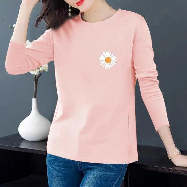 Spring Daisy Print T-shirt Long Sleeve Pullover Boutique Bottoming Shirt Casual Loose Shirt Women
