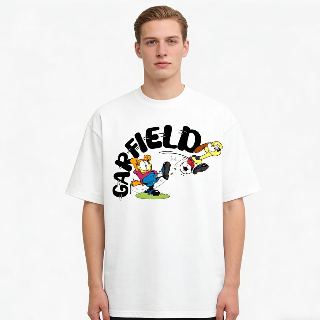 Garfield Football Fun Trendy T-Shirt! American Retro Loose-Fitting Short Sleeve, Unisex, Oversize Couple Tee