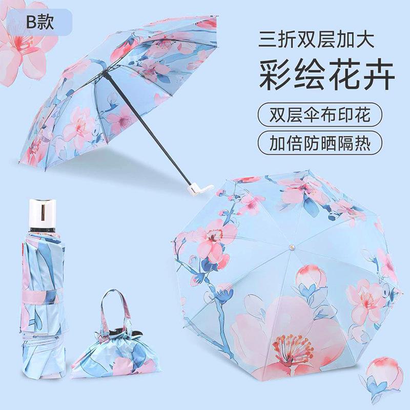 Double-sided printed sunscreen weather and rain sun umbrella double-layer vinyl parasol wholesale custom printing logo advertising