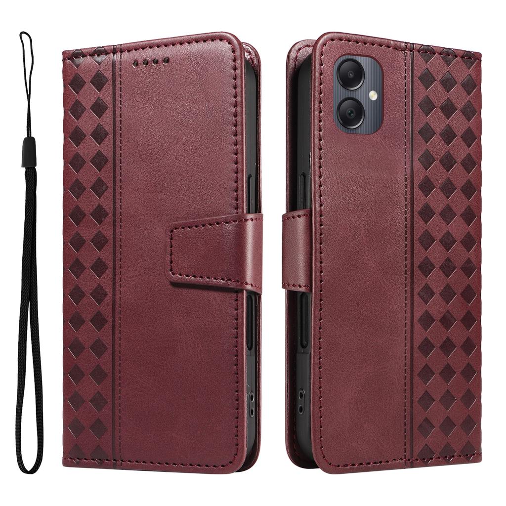 For Samsung Galaxy A06 5G/Galaxy A06 4G Leather Case Wallet Stand Grids Imprinted Phone Cover with Strap