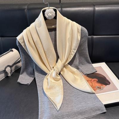 Fashion White-Collar Spring And Autumn Thin Imitation Silk Camellia High-End Silk Scarf Scarf Female Gift Retro Tencel Cotton Headscarf