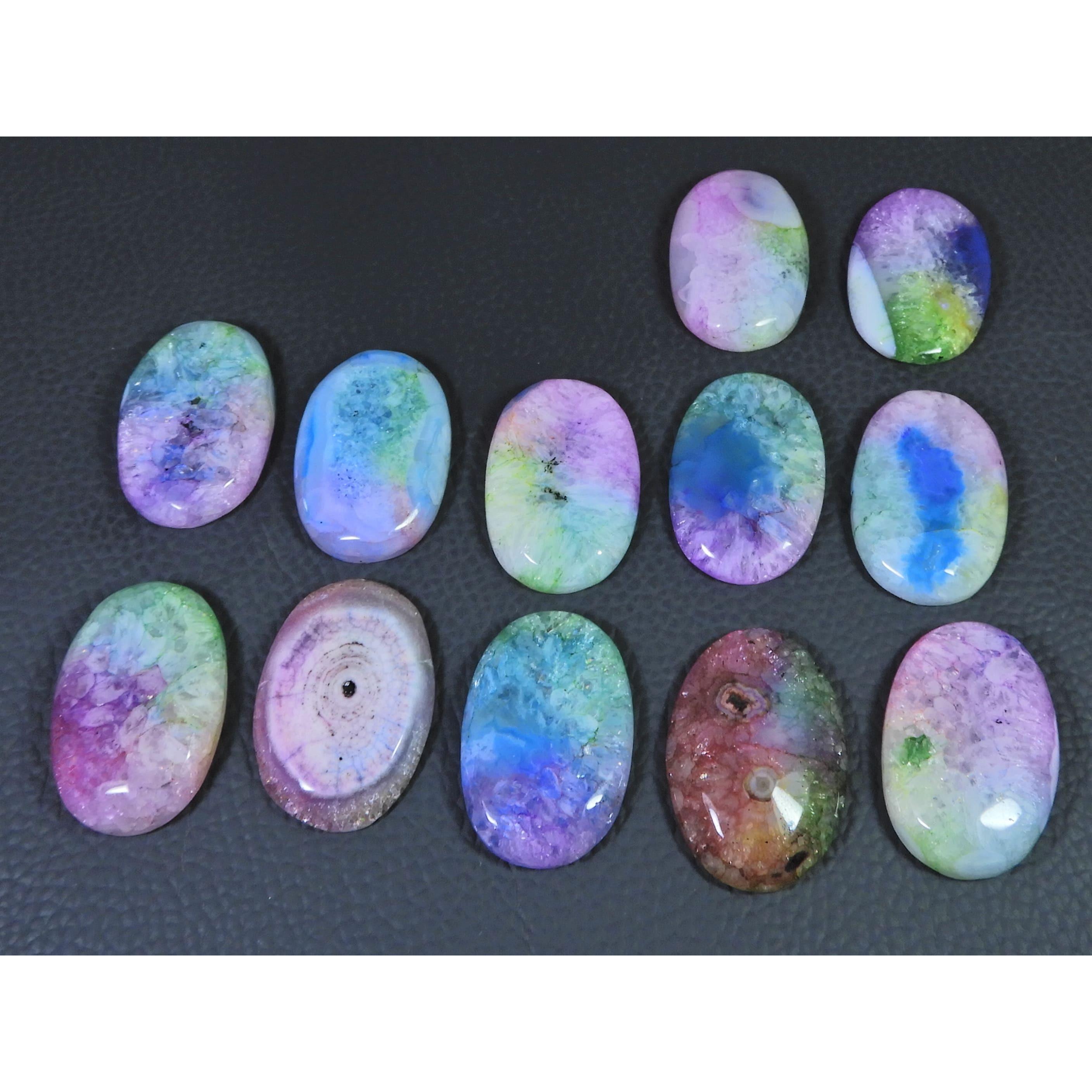 

360Cts. Color Enhanced Rainbow Solar Cab Agate Oval Loose Gemstone 12Pcs Lot C-2150