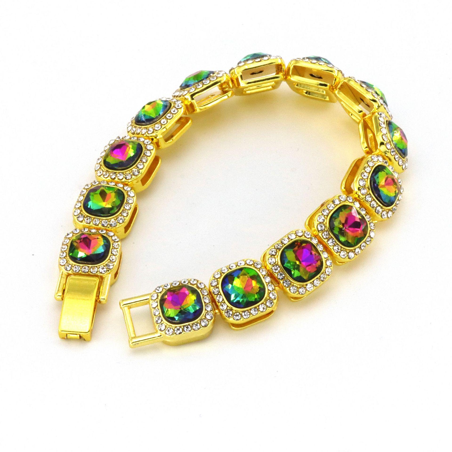 HY Manufacturer Wholesale Alloy 12mm Colorful Diamond Ice Sugar Square Diamond Box Chain Hip Hop Rap Accessories Unisex