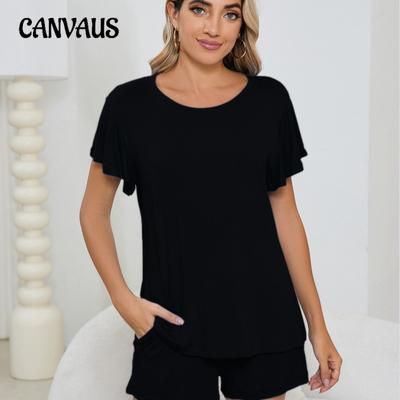 Plus Size Women's Round Neck Casual Home Wear Short Sleeved Shorts Pajamas Set