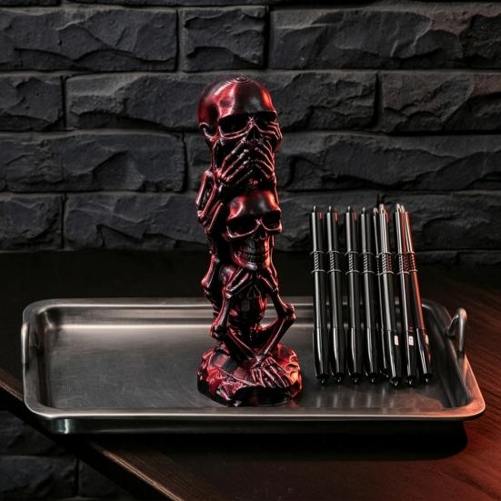 Small Desk Ornament for Men Triple Stacked Skulls Figurine, Spooky See Hear Speak No Evil Skeleton Head Skull Figurine Decor Statue, 3D Printed Gothic