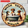 2d flat 20*20cm Wash Your Wiener Dachshund Wooden Round Listing, Retro Style, Gift for Dog Loving People, for Home, Kitchen, Garden, Bar Decor.