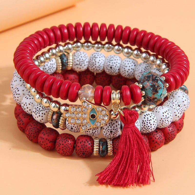 2023 New Bohemia Beaded Bracelets Set For Women Fashion Tassel Elastic Chain Bangles Ladies Trendy Party Jewelry Premium Gifts