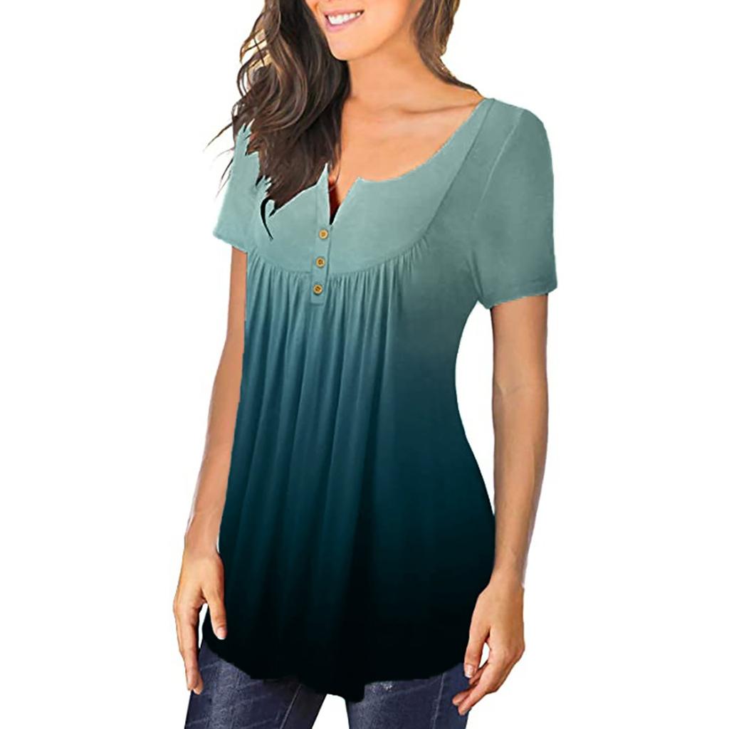 Women Round Neck Print Loose Casual Short Sleeve T-Shirt Tops