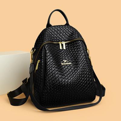 New Knitted Backpack for Women Fashion Backpack Niche Design Black Temperament Simple Casual Backpack