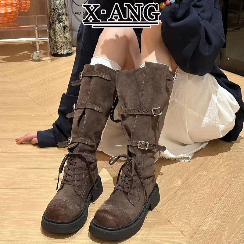 Sheepskin version thick heel tall boots women's boots but knee boots merard brown knight boots wasteland wind heap boots
