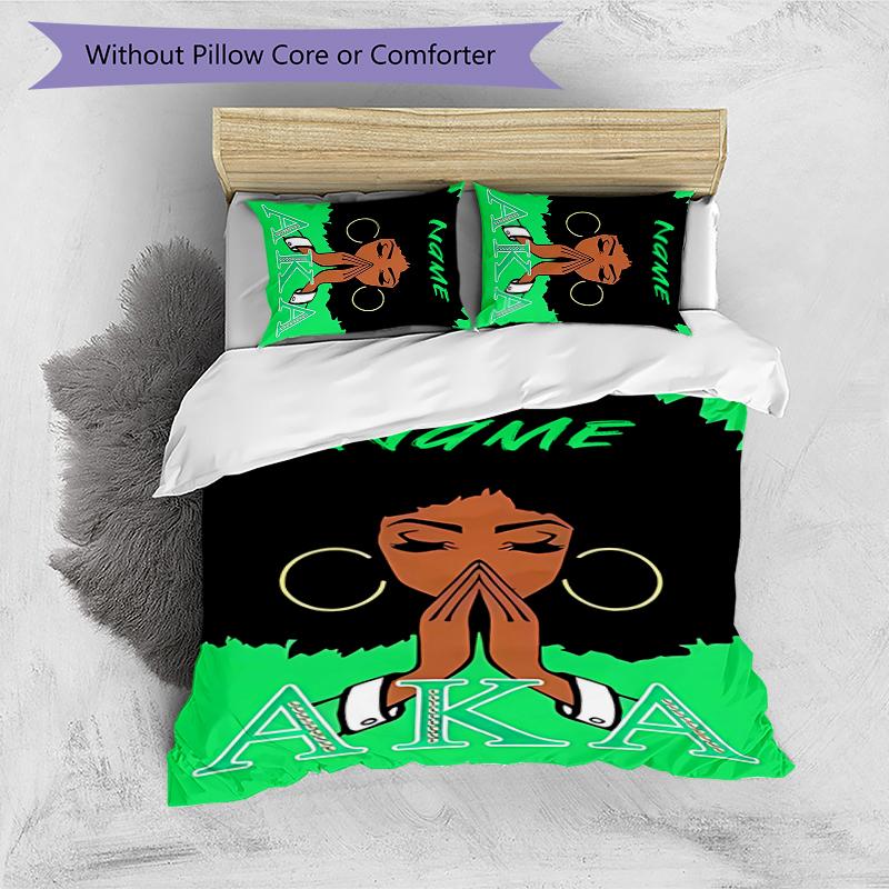 3pcs Custom Name Alpha Kappa Alpha logo Bedding Set Duvet Cover Closure Includes 1 Duvet Cover & 2 Pillowcases for All Seasons Bedroom Decor