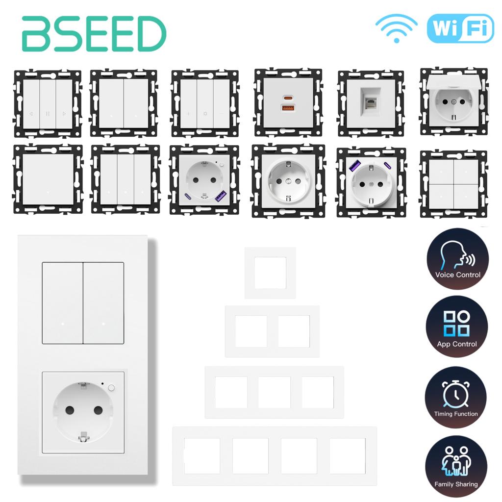BSEED WIFI Click Switch Module Smart Light Switch Parts White Plastic Frame DIY Combination Wall Sockets USB Charge Key E-Series