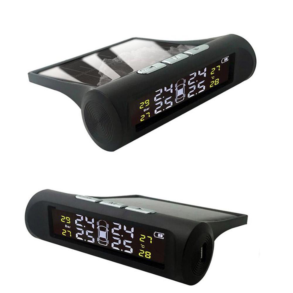 Solar Power USB TPMS Car Tire Pressure Monitoring System LCD 4 External / Internal Sensors for SUV Sedan Temperature Warning