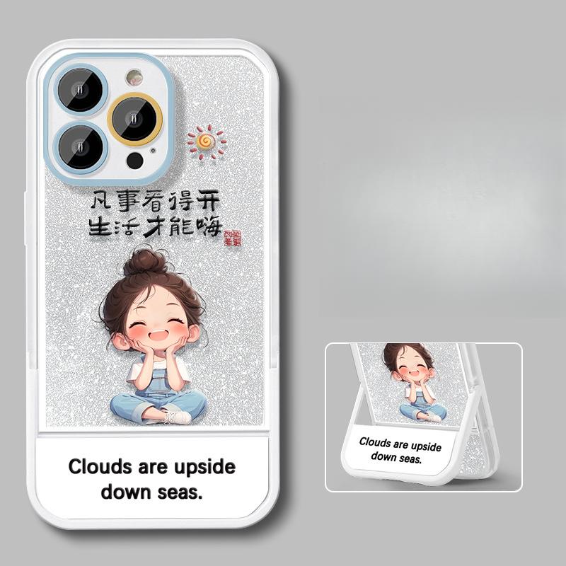 

Девушка со скрещенными ногами, подходит для 16promax Чехол для iPhone Iphone15 Невидимый кронштейн 14 Мигающий порошок 13 Милый 12 Redmi K70/K70 Pro