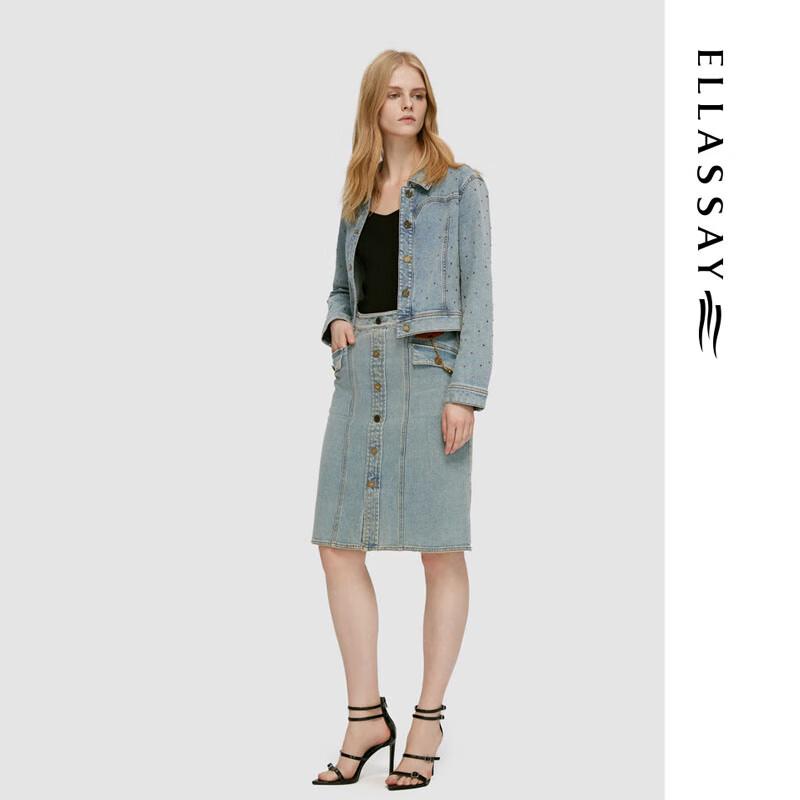 ELLASSAY Women's Rhinestone Retro Denim Jacket