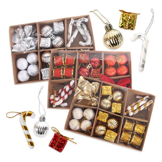 24Pcs/Box Christmas Ornament Gift Box Candy Cane Ball Mini Bowknot Xmas Tree Hanging Ornament Holiday Festival Party Decor Pendant