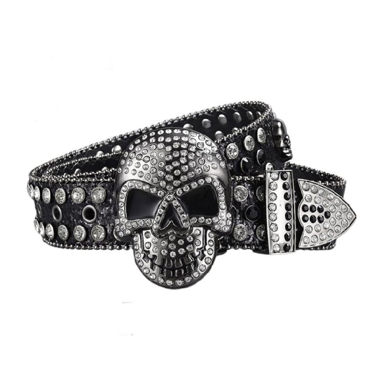 Elegant Crystal Belt Woman Elegant Skull Studded Waiststrap Goth Decorative Belt