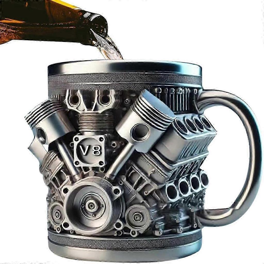 Creative 3D V8 Car Engine Stainless Steel Mug - 16oz Coffee Mug Home Office Personalized Gift for Car Lovers