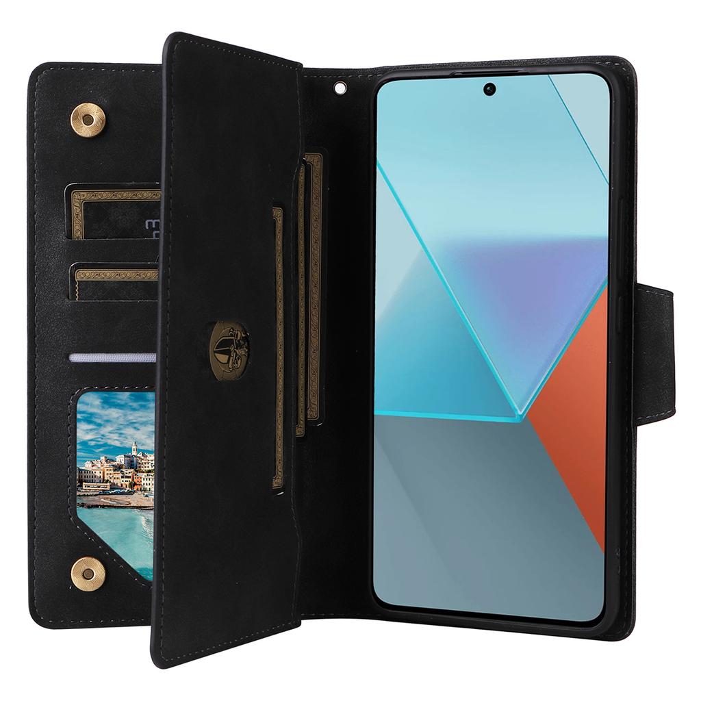 For Xiaomi Redmi Note 13 Pro 5G/Poco X6 5G Zipper Case PU Leather Stand Flip Phone Cover