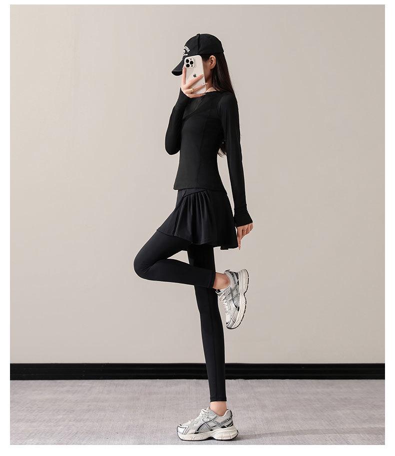 Women's Small Yoga & Fitness Set: Half-Zip Long Sleeve Top, Skirt, and Pants for Spring & Autumn