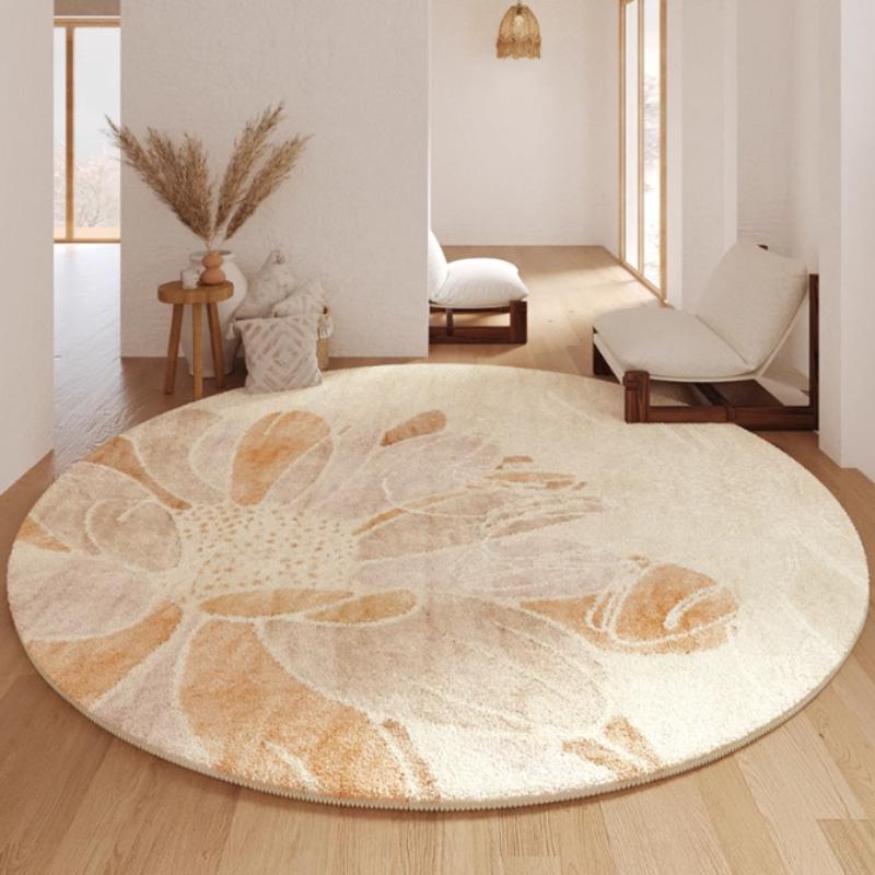 Cream Style Bedroom Decor Round Carpet Light Luxury Carpets for Living Room Thick Plush Bedside Floor Mat Fluffy Soft Lounge Rug