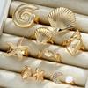 8Pcs/Set Metal Conch Shell Sea Star Ocean Style Rings for Women Men Irregular Geometry Open Rings Holiday Jewelry Accessories