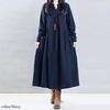 Gold Japan Plus Size Long Sleeve Solid Korean 5L Women's Dress, Wrinkle-Resistant Cotton, Color, Pockets, Style, Goldy-884, Navy,